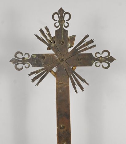 Large bronze altar crucifix, Christ on the...