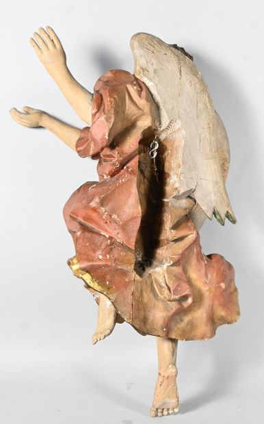 Baroque angel in carved and polychromed wood,...