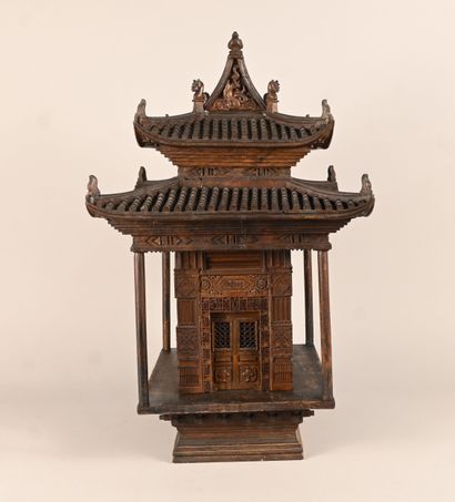 Chinese architectural model in carved wood,...
