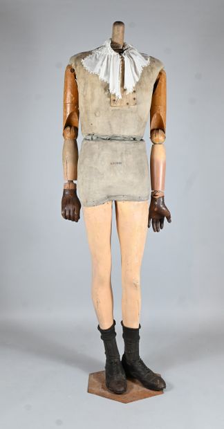 Articulated mannequin in wood and canvas,...