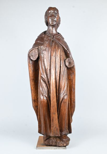 Carved wooden religious statue, 16th century,...