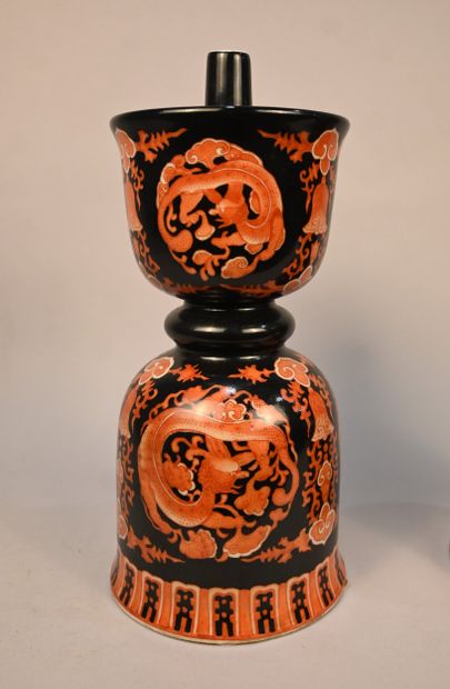 Pair of Chinese-style porcelain candlesticks...