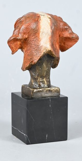 20th-century polychrome bronze dog bust on...