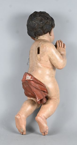 Italian wooden angel with glass eyes, 18th...