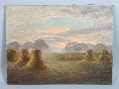 Impressionist haystack landscape - European...