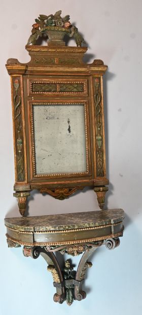 Wall console with mirror, carved wood, 18th...