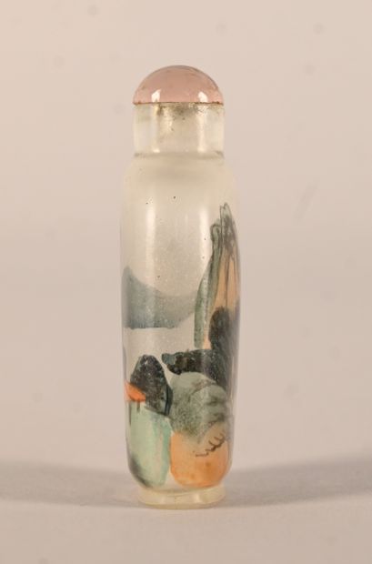Snuff bottle in glass painted on the inside...