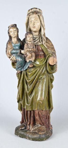 Sainte Anne trinitaire in polychrome carved...