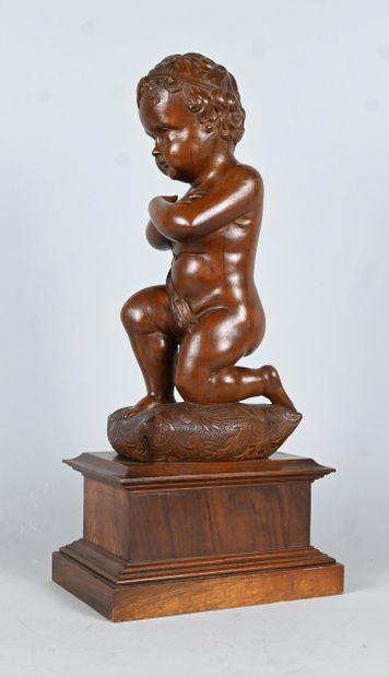 Kneeling angel in carved wood, Italy, 19th...