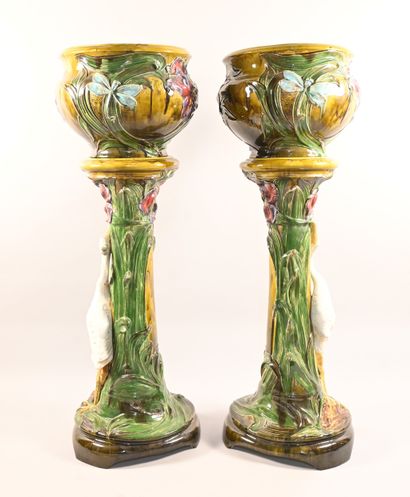 Pair of monumental planters on earthenware...