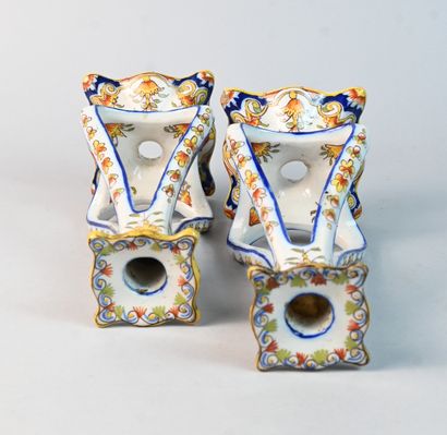 Pair of openwork candlesticks in Desvres...