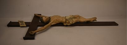 Carved and polychromed wooden Christ on the...
