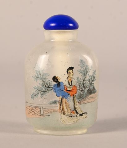 Internally painted glass snuff bottle with...