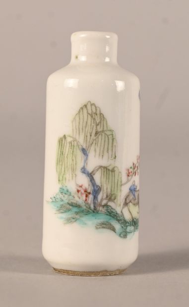 Porcelain snuff bottle with bird and landscape...