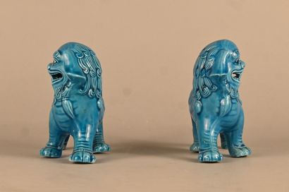 Pair of Chinese guardian lions in turquoise...