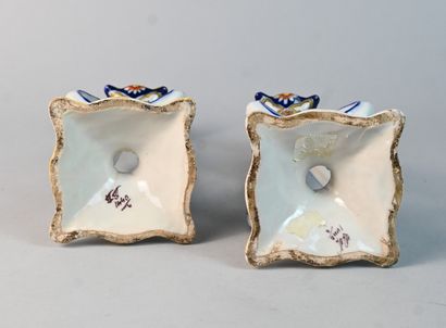 Pair of openwork candlesticks in Desvres...
