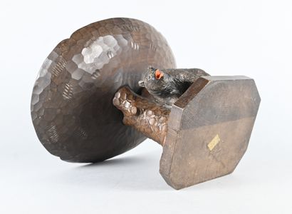 Carved wooden Black Forest bowl with bear,...