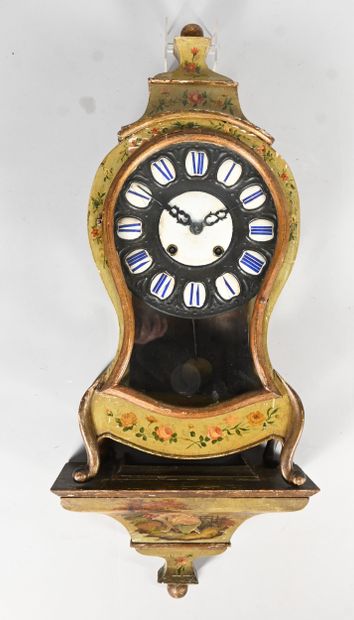 Wall clock with console in painted wood and...