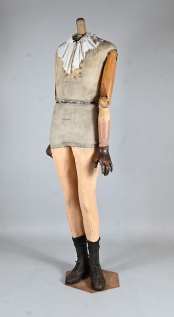 Articulated mannequin in wood and canvas,...