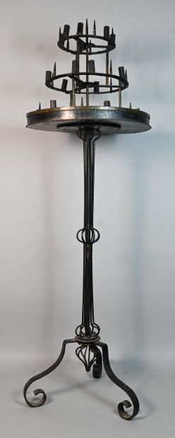 Large wrought-iron church candlestick, 19th...
