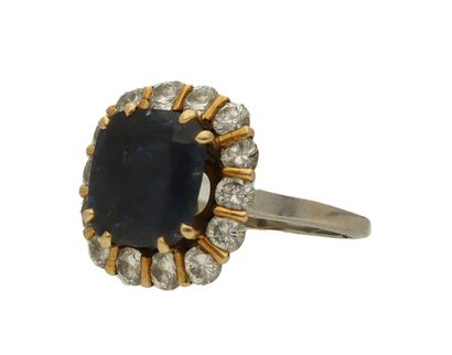Sapphire and diamond cluster ring, late 20th...