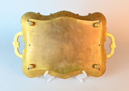 Bronze tray with champlevé decoration and...
