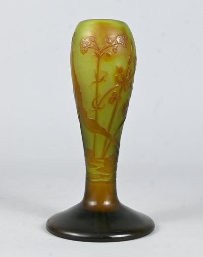 Émile Gallé, cameo glass vase with floral...