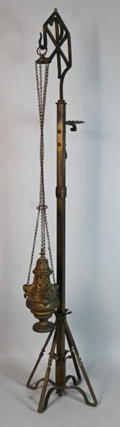 Copper incense burner with bronze base -...