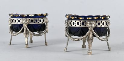 Pair of solid silver and cobalt-blue glass...