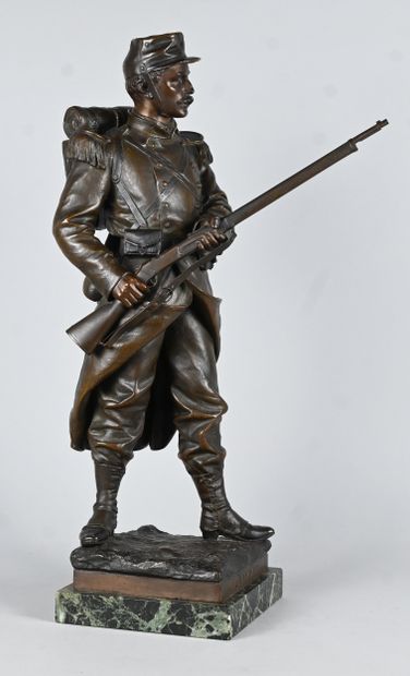 Qui vive! bronze statue of a soldier by A....