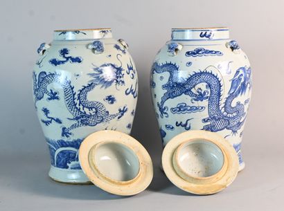 Pair of blue and white porcelain covered...