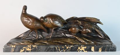 Art Deco bronze group of partridges signed...
