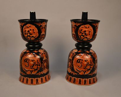 Pair of Chinese-style porcelain candlesticks...