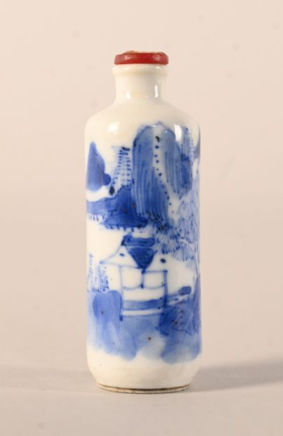 Blue and white porcelain snuff bottle with...