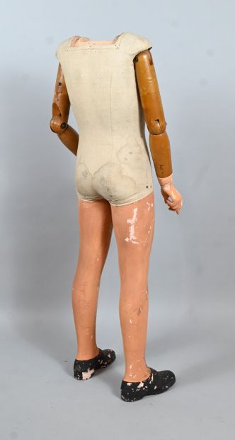 Wood and canvas articulated workshop mannequin,...