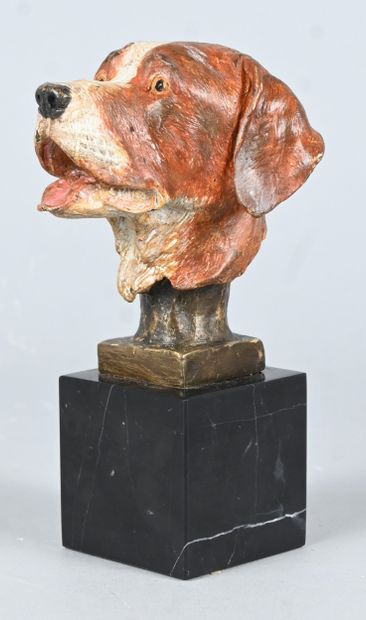20th-century polychrome bronze dog bust on...