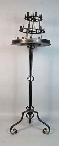 Large wrought-iron church candlestick, 19th...