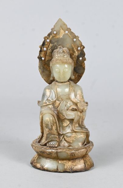 Jadeite statuette representing Guanyin seated...