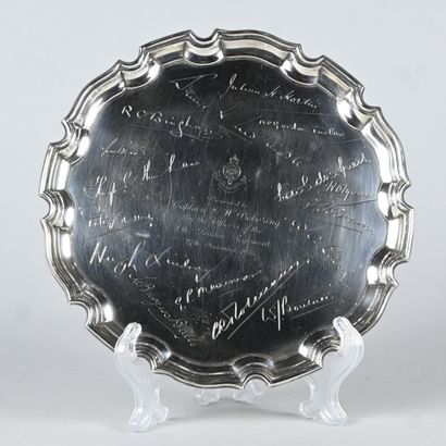 Silver salver platter, presented to Captain...