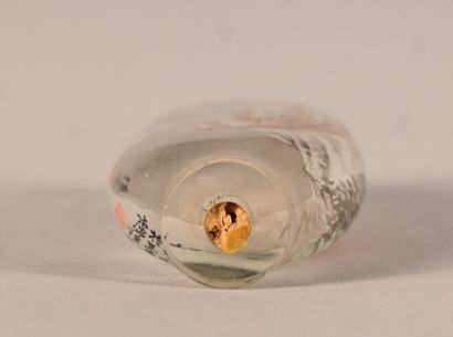 Snuff bottle in glass painted on the inside...