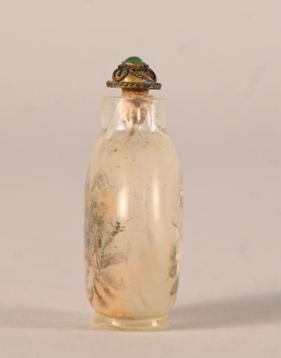 Snuff bottle in glass painted on the inside...
