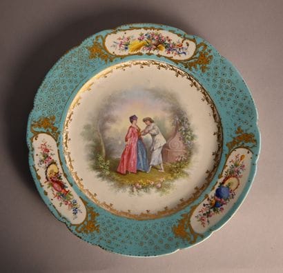 Sèvres soft-paste porcelain plate with gallant...