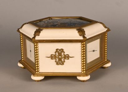 Hexagonal gilt bronze and ivory box with...