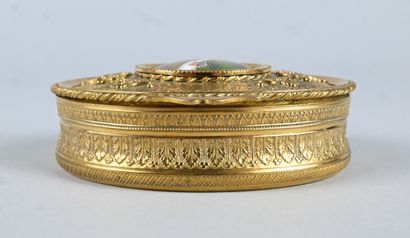 Oval gilt bronze box with miniature of Napoleon,...