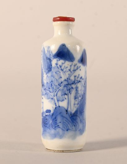 Blue and white porcelain snuff bottle with...