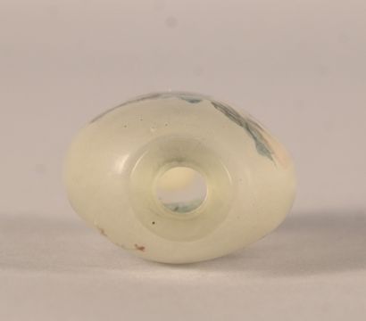 Snuff bottle in glass painted on the inside...