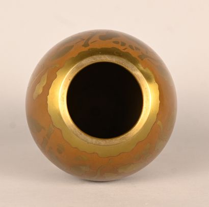 Large Art Nouveau engraved brass vase with...
