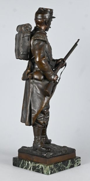 Qui vive! bronze statue of a soldier by A....