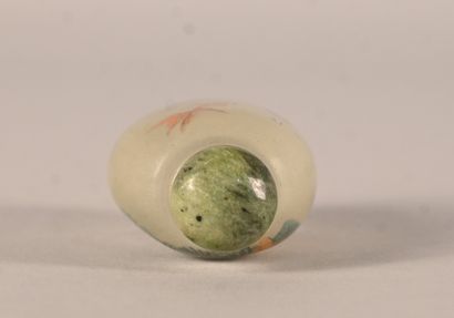 Snuff bottle in glass painted on the inside...