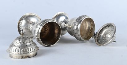 Pair of solid silver spice pourers, Liège,...
